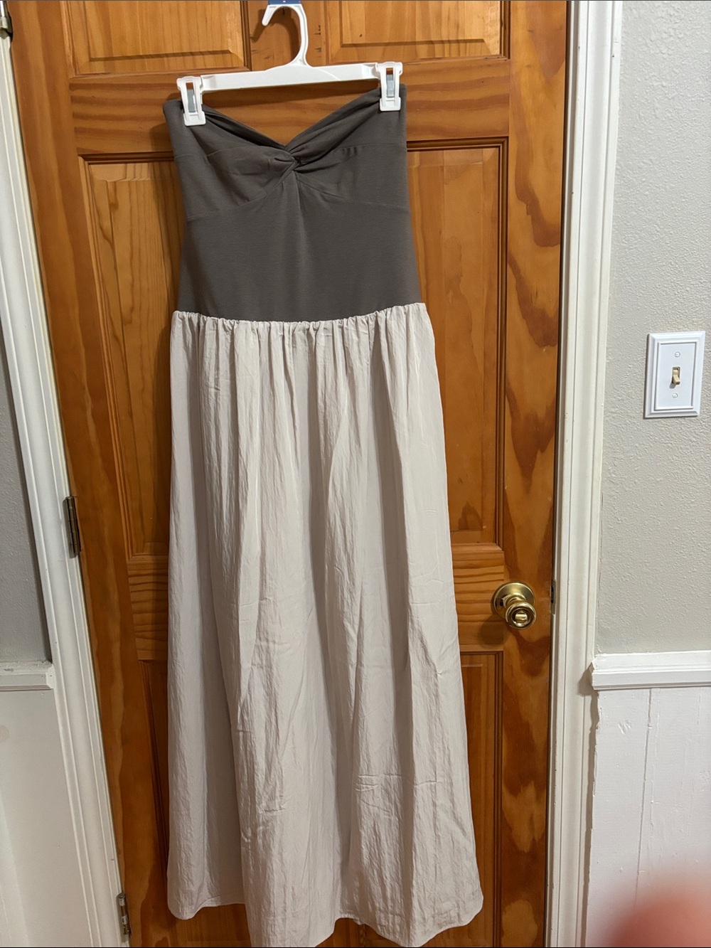 LOFT Strapless Two-Tone Maxi Dress in Taupe and Cream